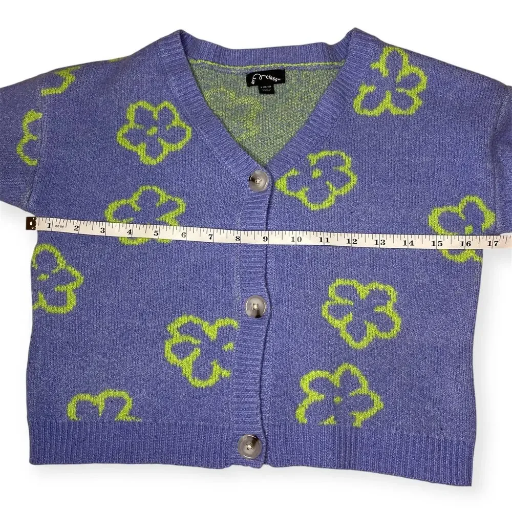 Art Class Blue Green Floral Cardigan Size Girls Large Y2K‎ Preppy Button Up